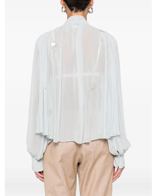Forte_forte White "Carousel Des Sylphes" Embroidery Bow-Tie Shirt