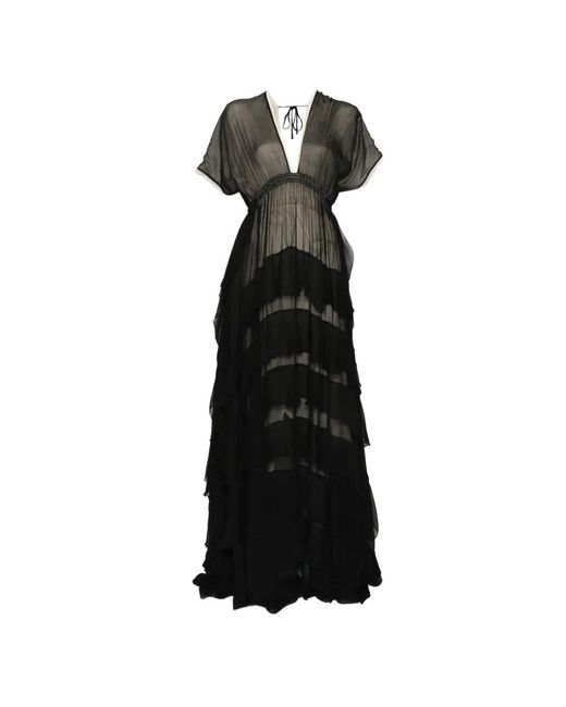 Mes Demoiselles Black Charlotte Ruffled V-Neck Maxi Dress