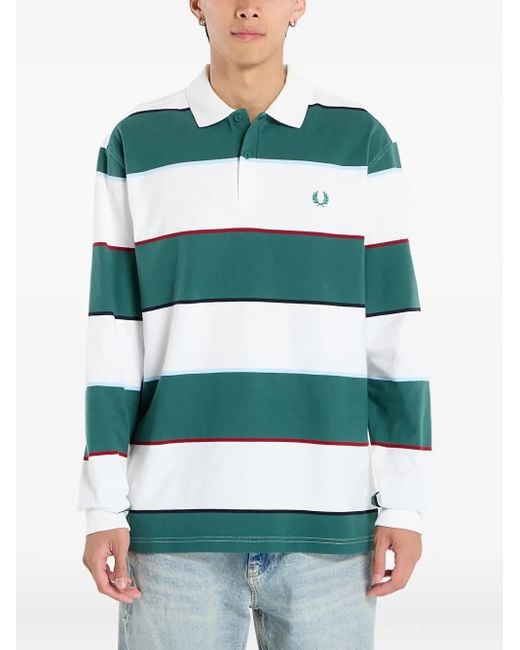 Camicia A Righe A Maniche Lunghe di Fred Perry in Green da Uomo
