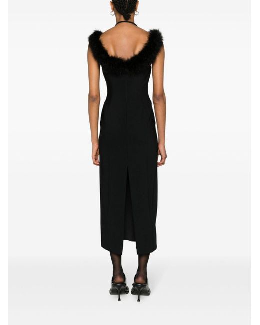 The Attico Midi-jurk Met Veren Afwerking in het Black