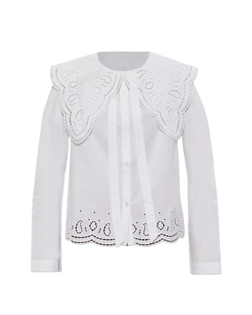 AllSaints White Marie Broderie-Anglaise Scalloped-Hem Blouse