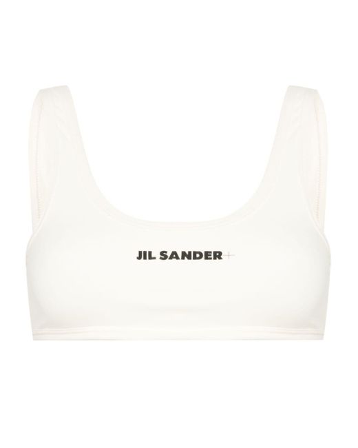 Jil Sander White Bikinioberteil mit Logo-Print