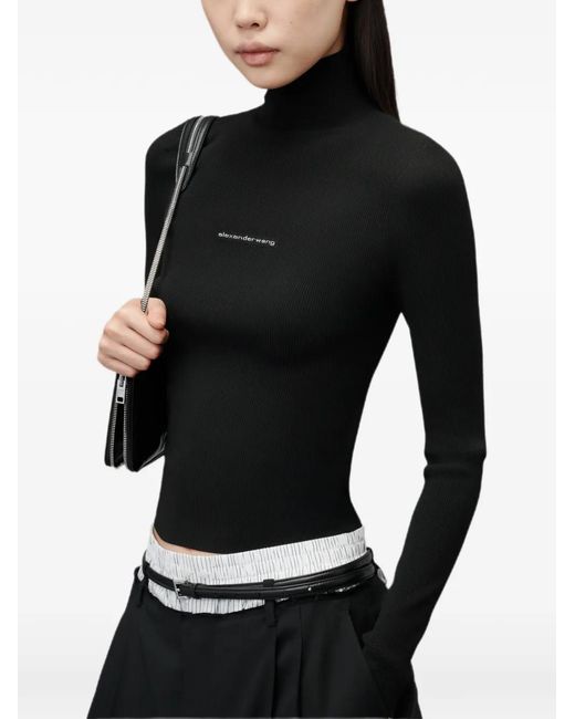 Alexander Wang Black Ls Turtle Neck Top W Jacquard Logo