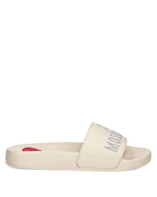 Love Moschino White Rhinestone-Embellished Slides