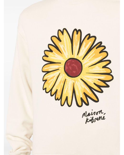 Maison Kitsuné Natural Sunflower Motif Long Sleeve Sweater for men