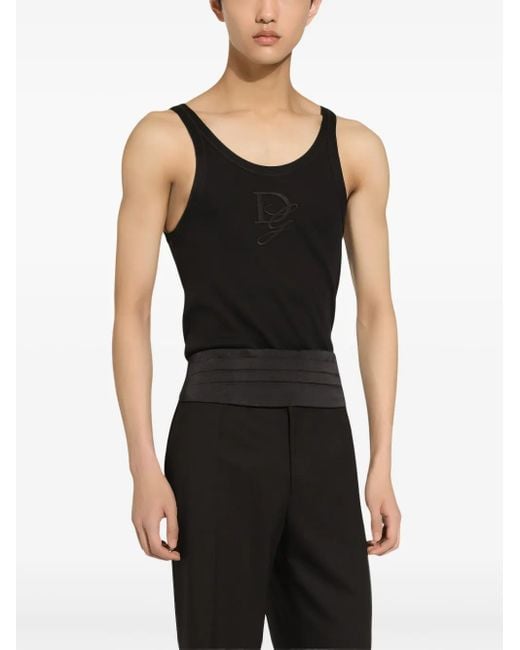 Dolce & Gabbana Black Logo Embroidery Tank Top for men
