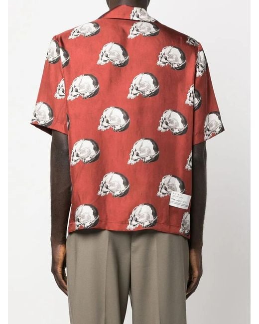 Amiri Red Skull-Print Silk Shirt for men