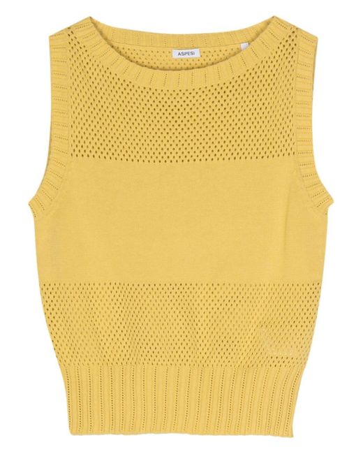 Aspesi Yellow Open-knit Sleeveless Top