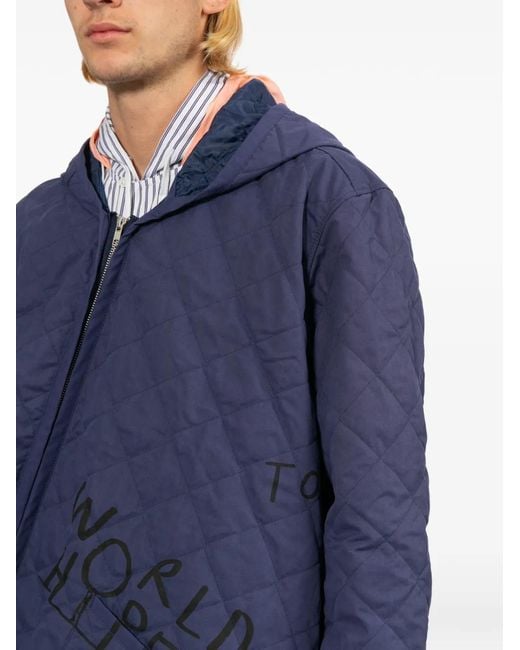 Comme des Garçons Blue Hooded Quilted Jacket for men