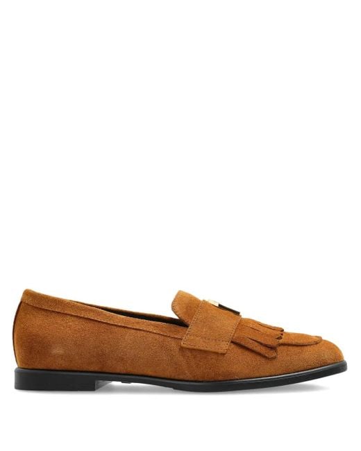 Furla Brown Chic Fringe-Detail Loafers