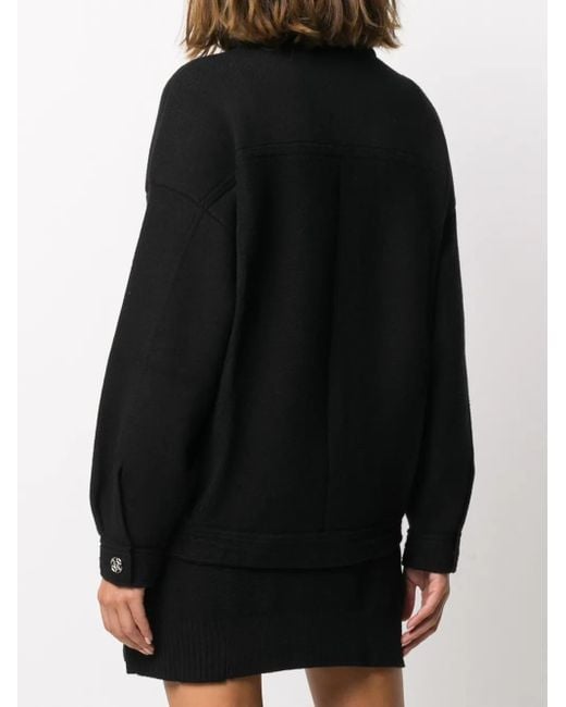 Barrie Black Contrast-Stitching Denim-Effect Jacket