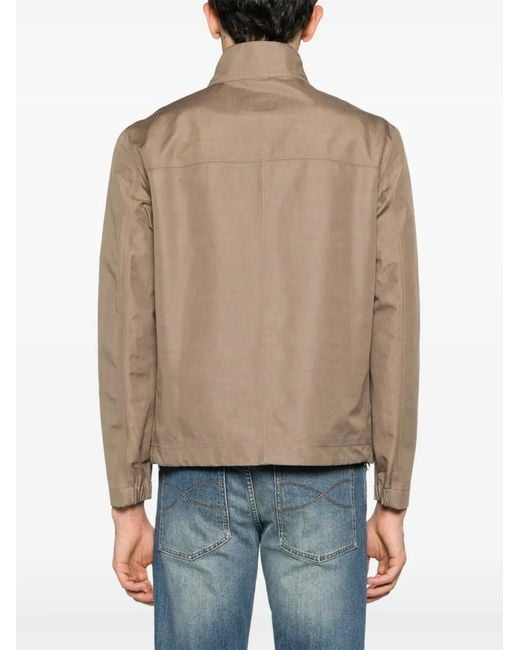Brunello Cucinelli Brown High-Neck Zip-Up Jacket for men