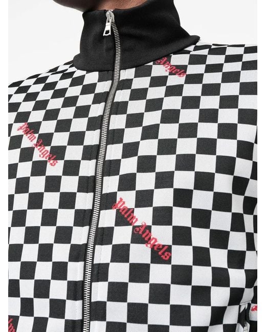 Palm Angels Black Damier-Print Track Jacket for men
