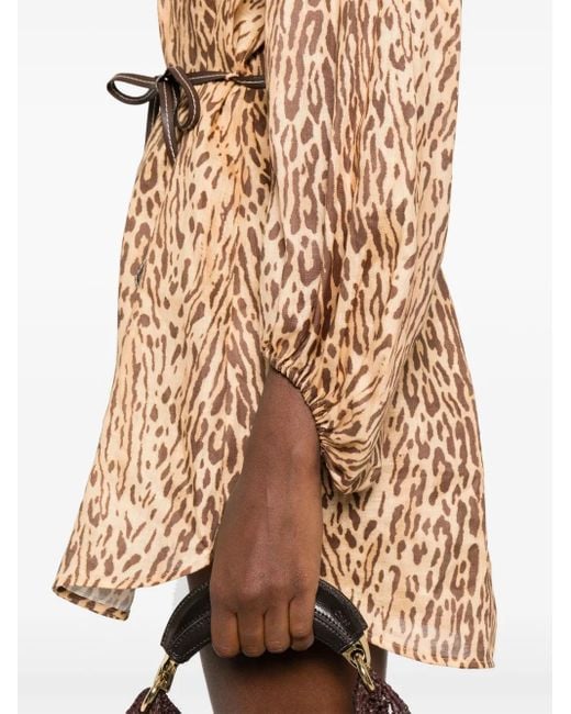 Zimmermann Natural Robe Courte Cascadian À Imprimé Léopard