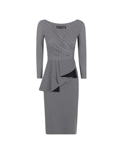 La Petite Robe Di Chiara Boni Gray Houndstooth Peplum Midi Dress