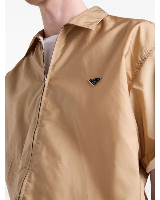 Prada Natural Short-Sleeved Re-Nylon Zipper Shirt for men