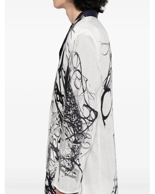 Abrigo con estampado gráfico Yohji Yamamoto de hombre de color White