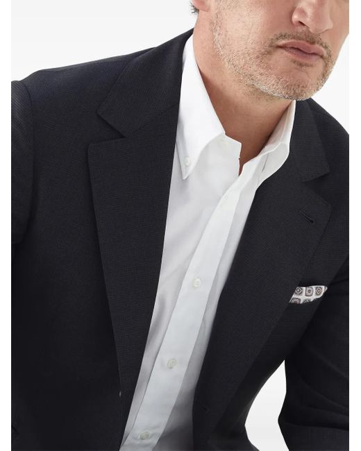 Brunello Cucinelli Blue Houndstooth Virgin-Wool Blazer for men