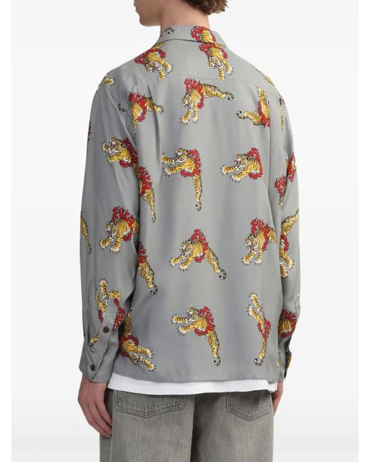 Wacko Maria Gray X Tim Lehi Tiger-Print Shirt for men