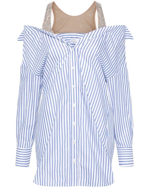 GIUSEPPE DI MORABITO Blue Layered Striped Shirt Mini Dress