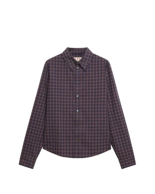 Marni Purple Checked Cotton Shirt for men