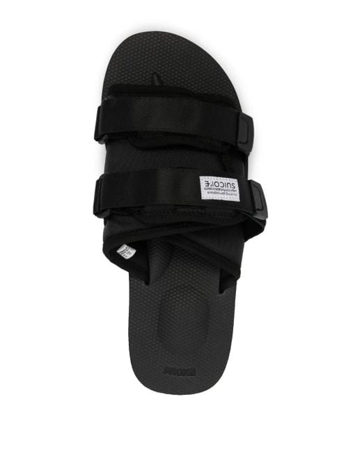 Suicoke Black Logo-Patch Touch-Strap Slides for men