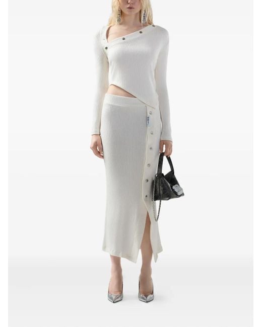 Gcds White Button Ribbed Skirt