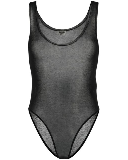 Saint Laurent Gray Sheer-Knit Sleeveless Bodysuit