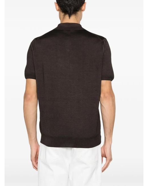Canali Black Button Short-Sleeve Polo Shirt for men