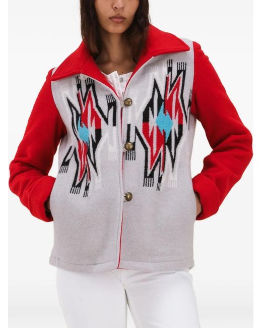 Fortela Red Patterned Button-Fastening Jacket