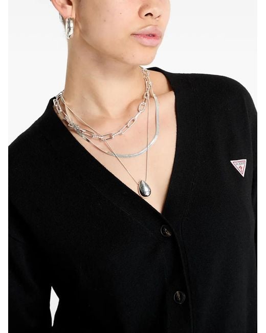 Guess Black Logo-Patch V-Neck Cardigan