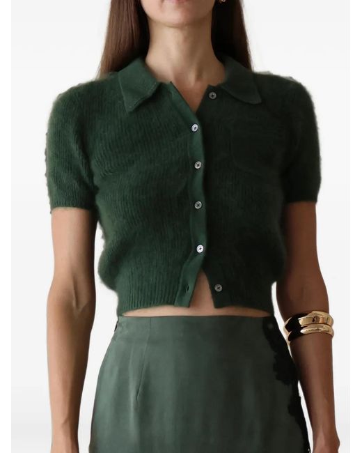 Hevron Green Juno Ribbed-Knit Short-Sleeve Cardigan