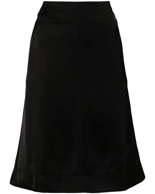 Totême Black Panelled Satin Midi Skirt