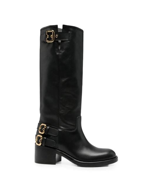 Chloé Black Dakota Buckle-Detail Knee-High Boots