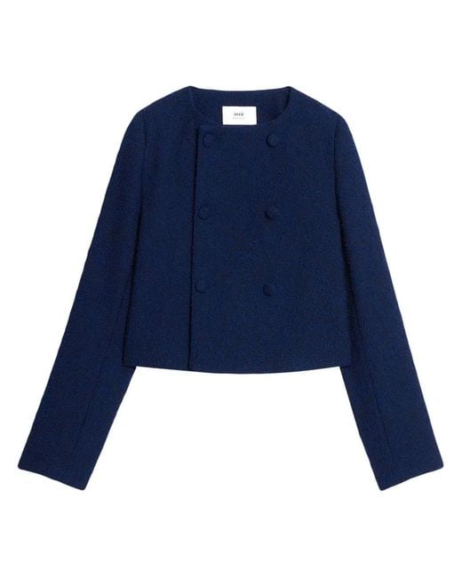 AMI Blue Textured Cropped Jacket