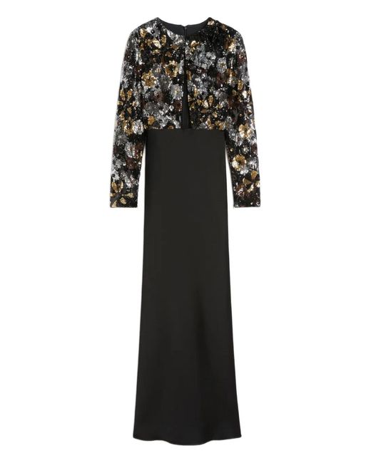 Max Mara Black Embroidered Tulle And Enver Satin Dress