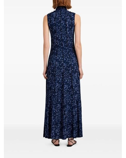 Proenza Schouler Blue High-Neck Sleeveless Floral Dress
