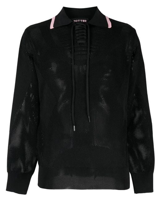 BOTTER Black Lace-Up Fastening Knit Polo Shirt for men