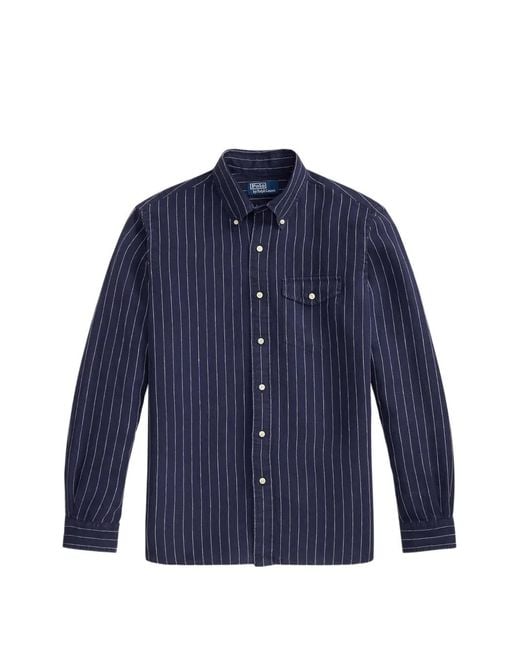 Polo Ralph Lauren Blue Classic Fit Striped Linen Shirt for men