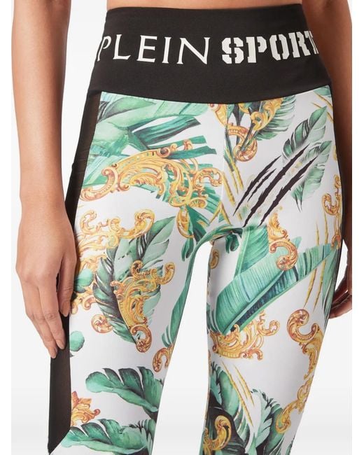 Philipp Plein Blue Logo-Waistband Graphic-Print Leggings