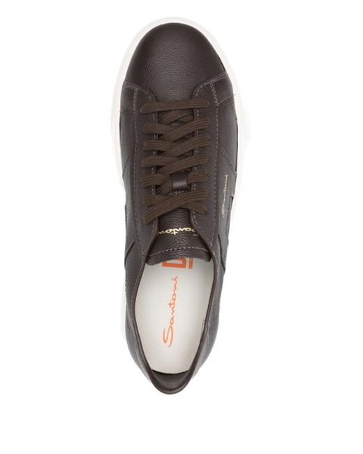 Santoni Brown Leather Lace-Up Sneakers for men