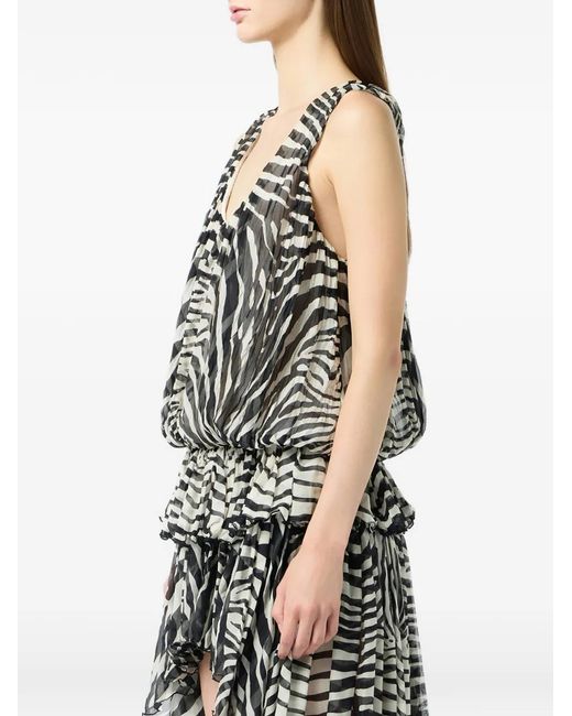 Blumarine Gray Zebra-Print Asymmetric Dress