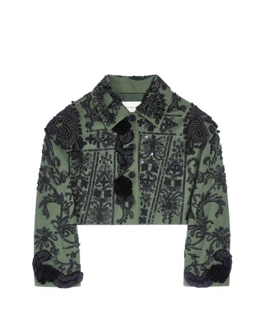 Dries Van Noten Green Sequin-Embroidered Cotton Jacket