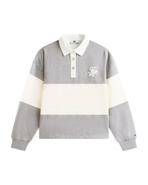 Tommy Hilfiger Gray Polo Colour Block À Logo Brodé