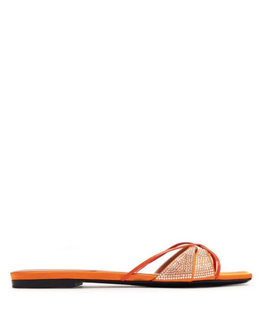 D'Accori Orange Embellished Flat Sandals