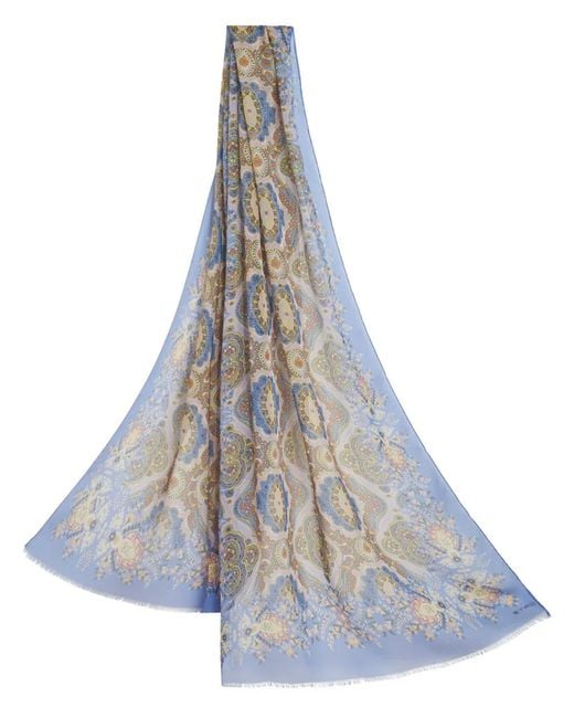 Etro Blue Medallion-Print Silk Scarf