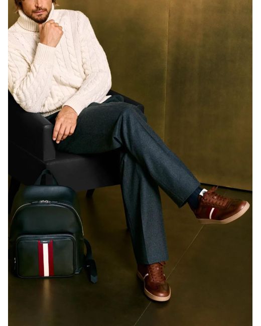 Bally Brown Stripe-Detailing Leather Sneakers for men
