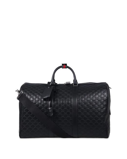 Gucci Black Medium Logo-Embossing Luggage Duffle for men