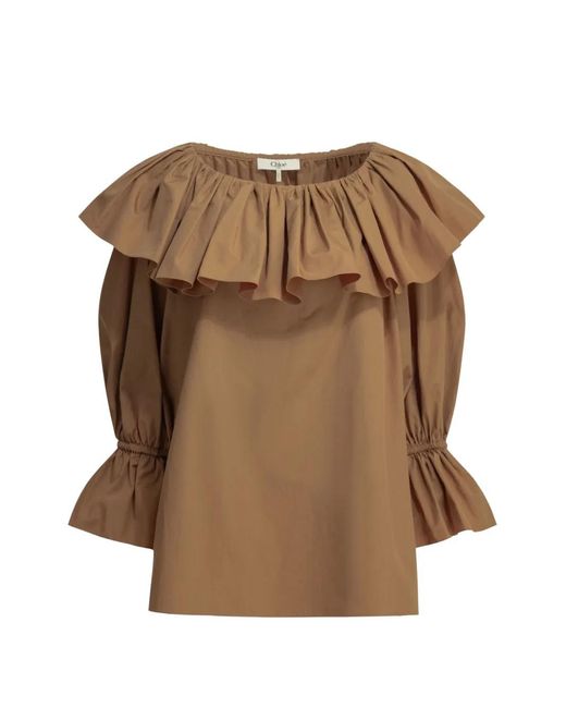 Chloé Brown Ruffled Cotton Top
