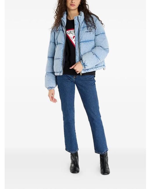 Guess Blue Quilted Puffer Denim Jacket
